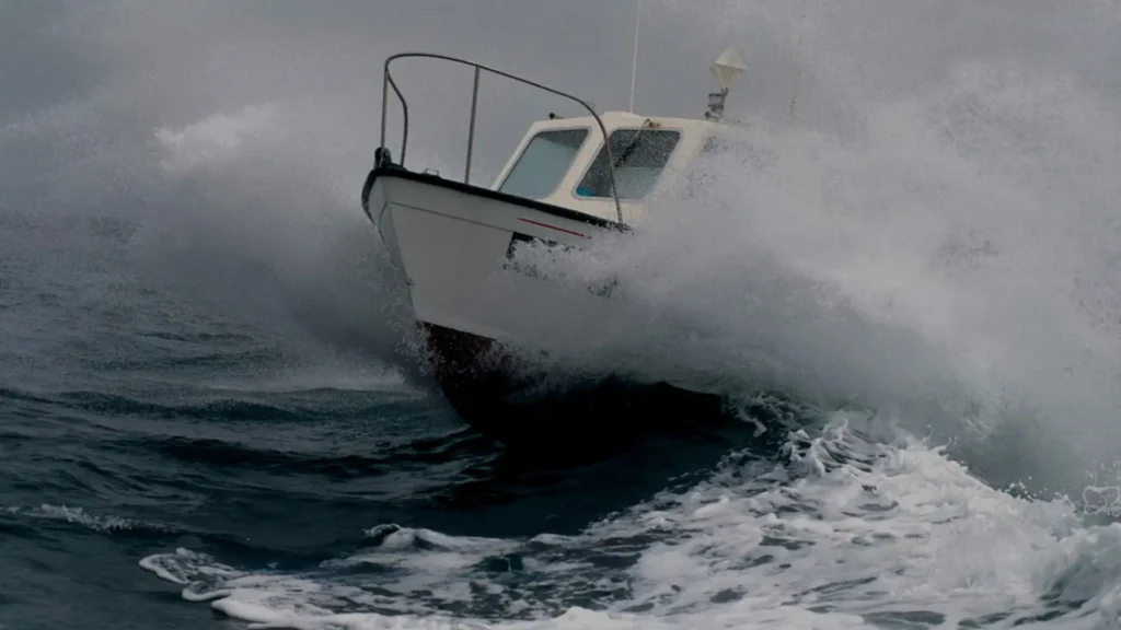 boat caught in a storm